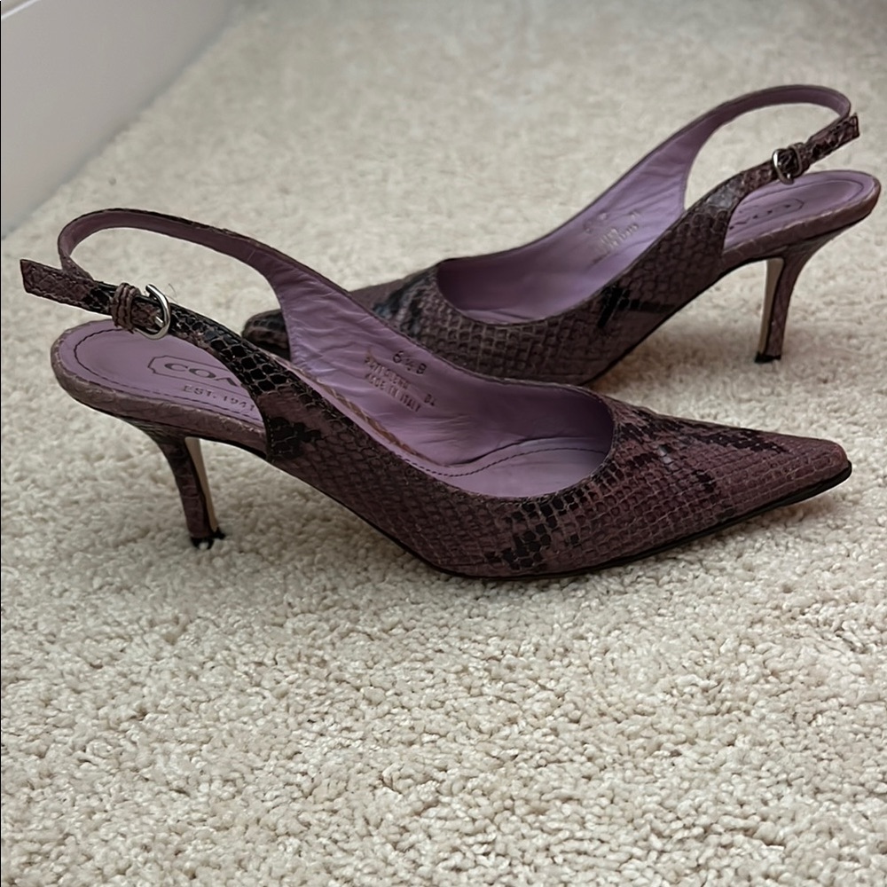 Coach Leather Snakeskin Heels in Purple and Black